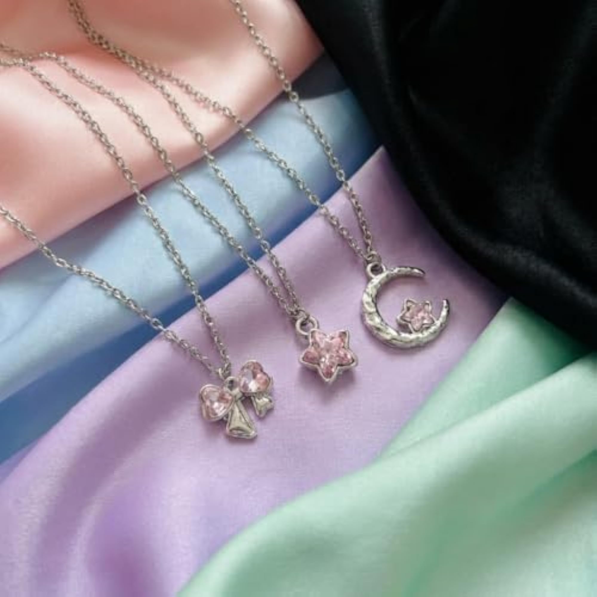Silver-Plated Necklace Set with Crystal Pendants