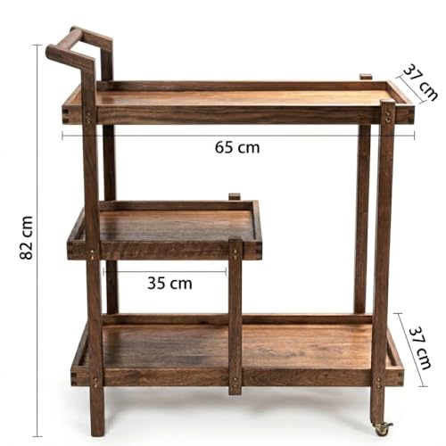 Image of Solid Sheesham Wooden Storage Trolley with Wheels - Multi-Functional Spice Rack, Coffee & Serving Table, Tea Cart, and Wine Trolley