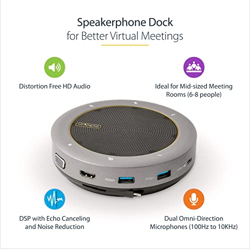 StarTech.com USB-C Speakerphone Docking Station, Mini Portable Conference Speaker and Audio Dock, USB-C to VGA/4K HDMI - Image 3