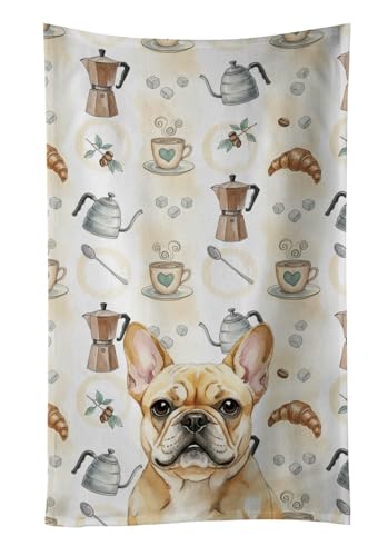 Caroline's Treasures Fawn French Bulldog Coffee Bar Kitchen Towel Velour Plush Front and Cotton Loop Back Machine Washable