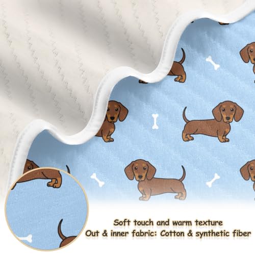 Image of Cute Dachshund Dog Blue Baby Swaddle Blanket for Boys and Girls, Muslin Baby Receiving Swaddle Blanket, Soft Cotton Nursery Swaddling Blankets for Newborn Toddler Infant