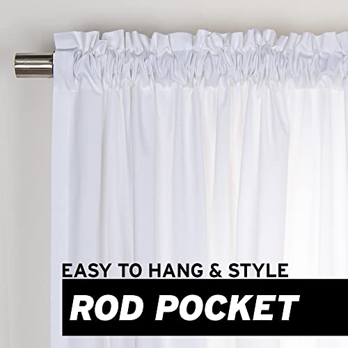 Best Home Fashion Set Of 2 White Cotton Blend Light Filtering Opaque Rod Pocket Panels –Cotton Like Texture Window Treatment For Living Room, Dining Room, Bedroom- White, 52" W X 84” L #TOP1