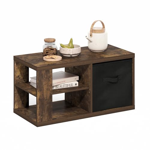 Image of Furinno Viola 3-Tier Modern Coffee Table, Printer Stand, Amber Pine | 1.2-inch Extra Thick Tabletop Center Table, Side Table, Open Shelf, 1x Storage Bin, for Living Room, Bedroom, Home Office