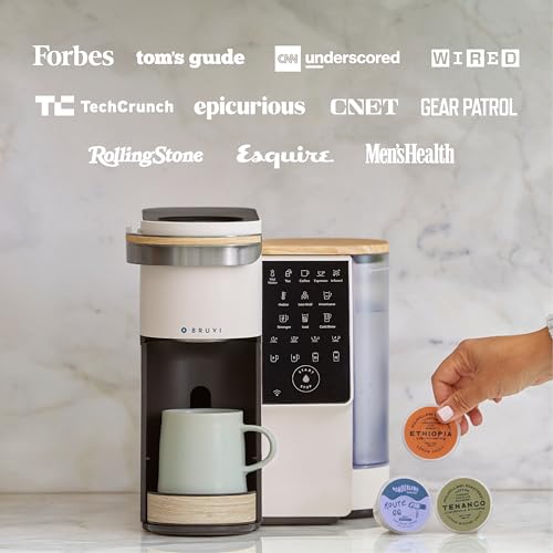 Image of BRUVI Single-Serve Coffee Maker Bundle | Brews Coffee, Espresso, Cold Brew, Matcha Green Tea & More | Includes Brewer + 20 Variety Pods | Touchscreen, WiFi, 70 oz Tank | Cream