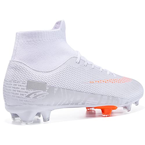 Men's Soccer Shoes Professional Spikes Hightop Football Boots Youth Competition/Training/Athletic Sneaker (White, Us_Footwear_Size_System, Adult, Men, Numeric, Medium, Numeric_8_Point_5) #TOP5