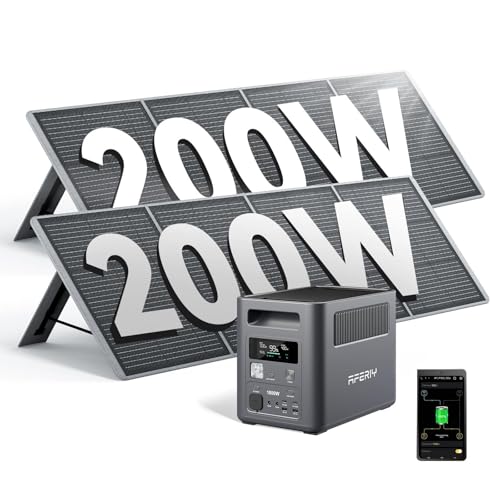 AFERIY 1800W Powerstation mit 200Wx2 Solarpanel, Solargenerator 1024Wh LiFePO4 & 1Std Schnellladung Solar Powerstation, <10ms USV, 9 Ausgänge, mit AP