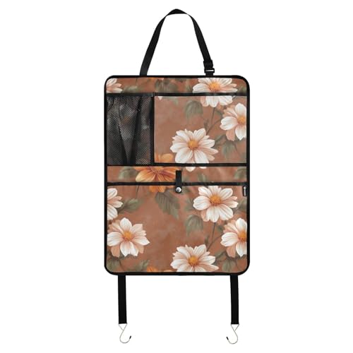 Vintage Dahlia Terracota - Organizador de asiento trasero para niños, con soporte para tableta, organizador para colgar en el coche, alfombrillas para niños