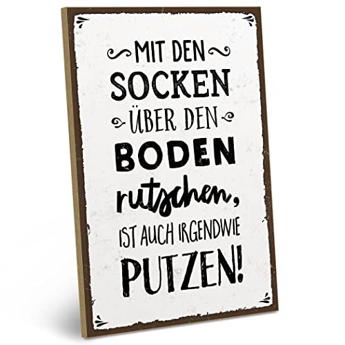 ARTFAVES Holzschild mit Spruch - Mit Socken über den Boden rutschen - Vintage Shabby Deko-Wandbild/Türschild