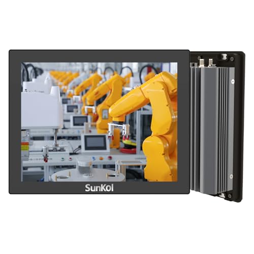 SunKol Panel industrial de bisel estrecho de 10.4 pulgadas, pantalla táctil integrada sin ventilador, I3-1215U, 16GB DDR4 RAM 1TB SSD, IP65 frontal, Windows 11 Pro, montaje VESA para almacén