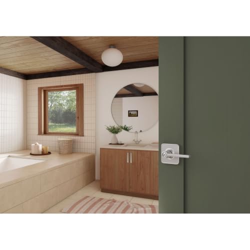 Image of SCHLAGE Latitude Bed /Bath Privacy Door Handle with Lock, Satin Nickel | Interior bedroom or bathroom door lever with push button lock, Reversible, Easy install, Certified durability, Universal fit