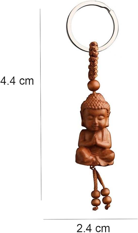 Buddha Keychain,Wooden Buddha Sculpture Keyring Vintage Hanging Ornament Keychain
