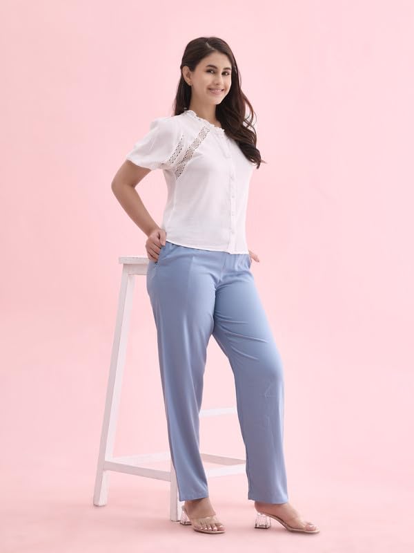 Image of GO COLORS Women Solid Mid Rise Relaxed Fit Viscose Casual Pants