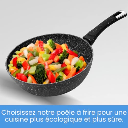 Rainberg Poêle profonde avec couvercle, revêtement en granit, antiadhésive, compatible avec l'induction (noir, 24 cm) – vue 3