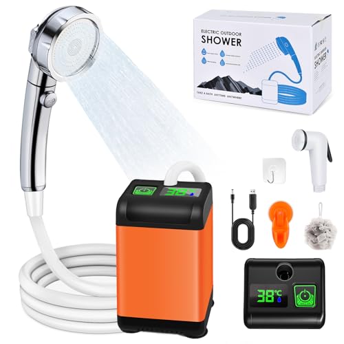 JONRRYIN Duchas de Camping al Aire Libre, Eléctrico Portátil Recargable Ducha, Ducha Portatil con Pantalla Digital, Ducha Camper para Acampar, Hacer Caminatas, Lavar al Perro, jardín