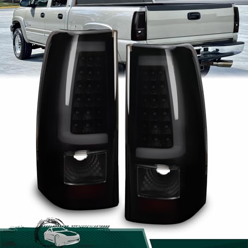 LIULANGXY Tail Light Pair Assembly Compatible with 2003 2004 2005 2006 Chevy Silverado 1500 2500 3500 LED Smoke Black Rear Brake Lamp Replaces# GM2800174 19169002(Driver and Passenger Side)