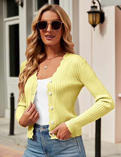 Image of Womens Cropped Cardigan Knit Shrugs for Dresses Tops V Neck Button Down Cardigans Sweaters