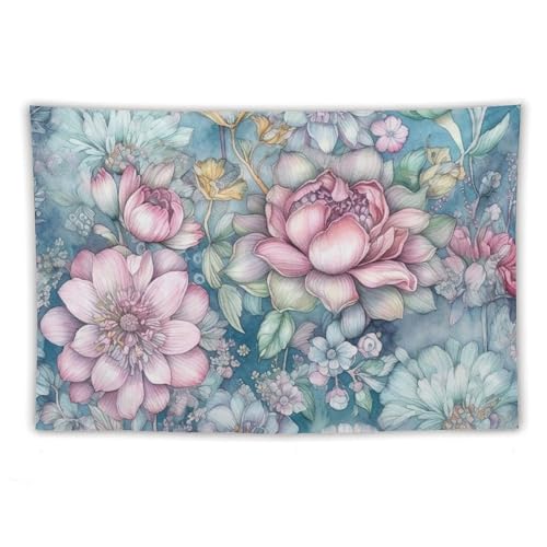 Tapisserie murale style bleu fleurs imprimé haut de gamme