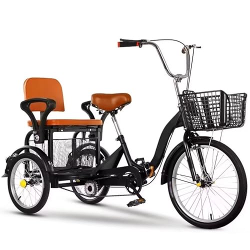 LSQXSS Klappbares Dreirad für Erwachsene und Senioren, Dreirad-Rikscha mit Pedalen, Tandem mit Rücksitz, Vorder- und Hinterradbremsen