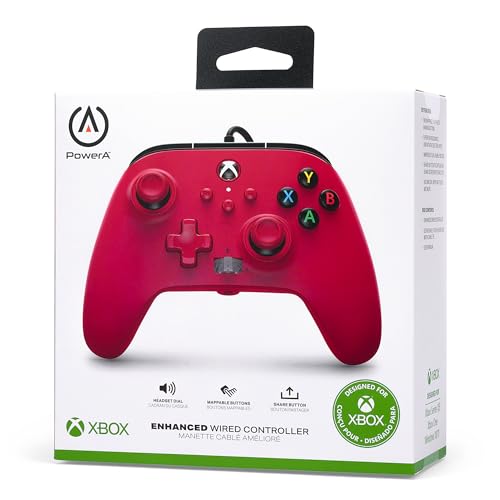 Manette filaire améliorée pour Xbox Series X|S de PowerA - Rouge artisanal, manette de jeu, manette de jeu vidéo filaire, manette de jeu, Xbox Series X|S