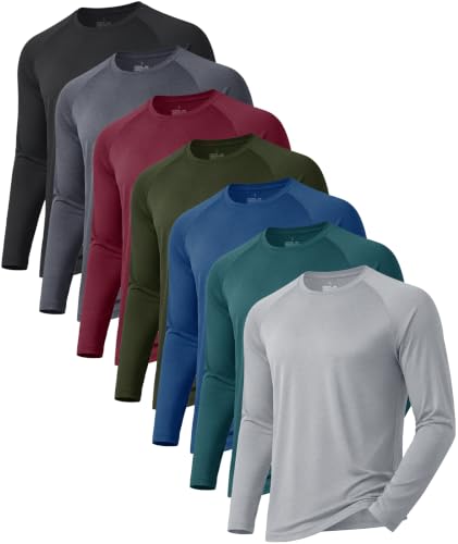 7 Pack Long Sleeve Shirts for Men - Quick Dry Moisture Wicking Sun Protection UV UPF T-Shirts for Fishing Workout Gym - image 1