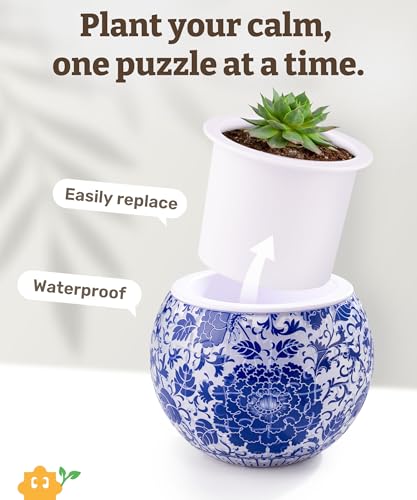 Image of PieceRelax 3D Puzzle Planter - Oriental Floral Ornament - Small Round Plant Pots with Drainage, for Mom, Home Decor Flower Pots for Indoor Cactus, Succulents Pots [K1101]