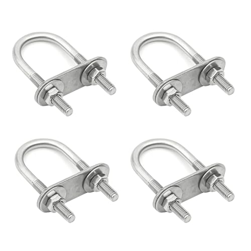 QXSKSLH Round U Bolts 4 Sets 0.79″(20mm) Inner Width 50mm Length Steel M6 with Nut, Plate, Washer