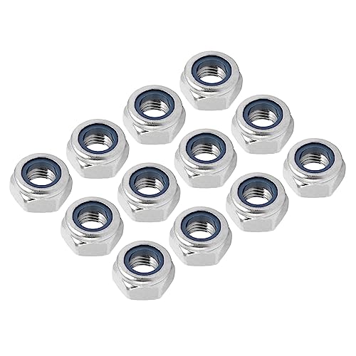 QUARKZMAN M10 x 1,25mm Hexagonal Bloqueo Tuerca x 12uds 304 Inoxidable Acero Métrico Finas Hexagonal Bloqueo Tuercas para Tuberías, Automóvil Motores, [Plateado Tono]