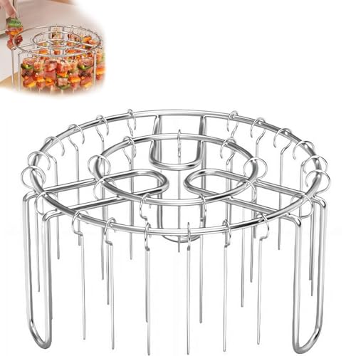Air Fryer Grill,6 Inch Grill Grate Stainless Steel Air Fryer Rack,Vertical Air Fryer Round Hanging for Meat Skewers, Chicken,Legs,Wings,Standing Barbecue Rack for Grill, Smoker, Oven (25Skewers)