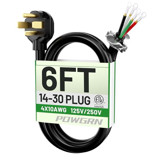 POWGRN 30 Amp 4 Prong Dryer Cord 6 FT Black, 10/4 Gauge Appliance Dryer Power Cord NEMA 14-30P to...