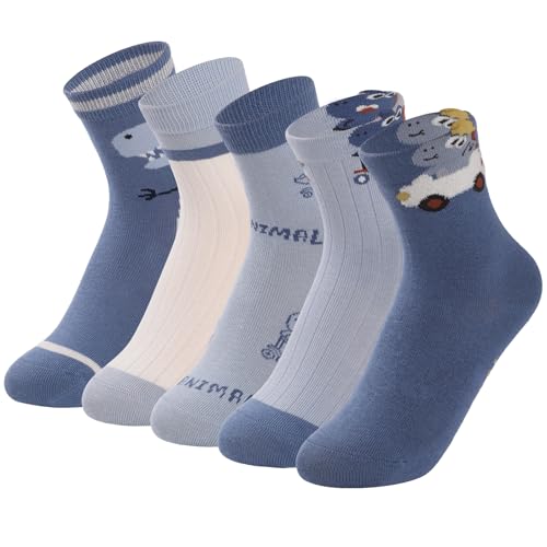 Simpeak 5 Pares Calcetines Niños de Algodón - Sin Costuras, Cómodos y Suaves, Respirable y Elástico, Animales Calcetines Infantiles Invierno Divertidos para Niños de 9-12 Años