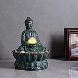 Indoor Tabletop Fountain Buddha Exquisite Sitting Meditation Statue, Desk-Top Water Fountain Decorative Zen Fountain w/Glass Rolling Ball/LED/Stone for Office/Home/feng Shui Decor 9.4'