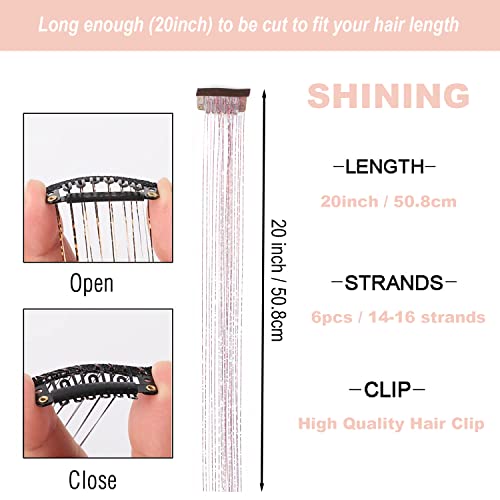 Extensiones de cabello brillo holográfico de 47" dorado resplandeciente, profesional, resistente al calor, accesorios para cabello, 6 piezas con clip, kit brillo rosa para fiestas y regalos para niñas miniatura 2
