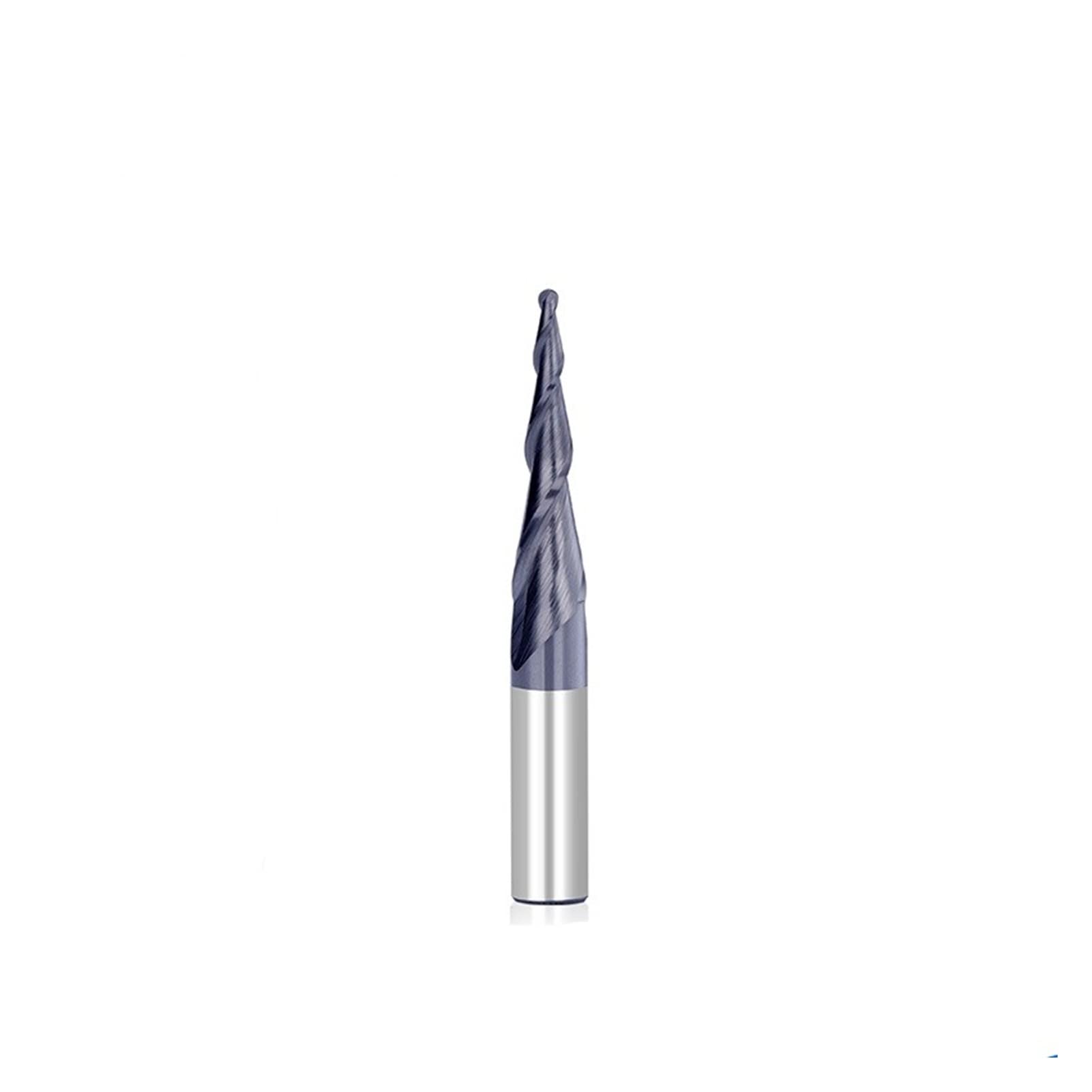TBZOQAID CNC Carving 2 Flutes Tapered Angle Ball End Mill 6.35mm Shank Carbide Endmills Milling Tool R0.25-R1.0 Machine Cutter(R0.25x20x6.35x50)