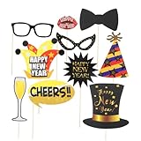 GARIOUANS 10 Piezas Accesorios Fiesta Fin Año Dorados para Fotocol Nochevieja con Diseños para Decoración y Fotos Festivas