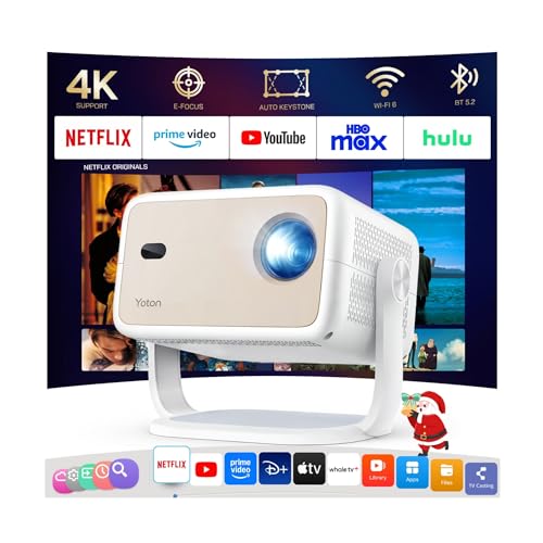 Vidéoprojecteur 4K [Compatible Netflix] Yoton Projecteur WiFi6 Bluetooth Full HD 1080P, Auto Keystone Projecteur Vidéo, Retroprojecteur pour iOS/Android/Laptop/PS5/HDMI