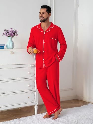 Image of QZH.DUAO Mens Pajama Set 100% Cotton Long Sleeve Button Down PJs