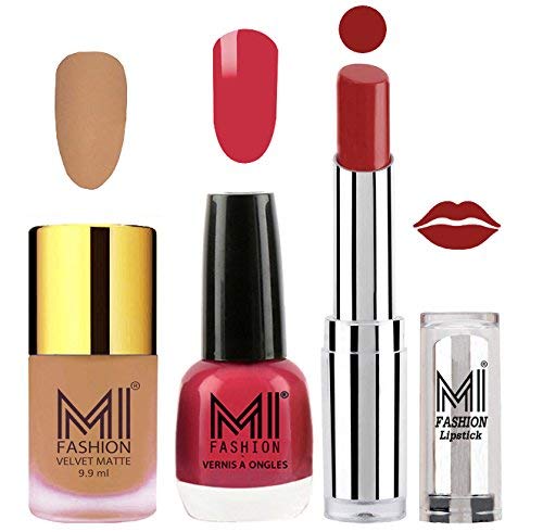 MI Fashion Nail Polish and Lipstick Combo - Nude Matte,Coral Compass Shine and Brown Sugar-image-4