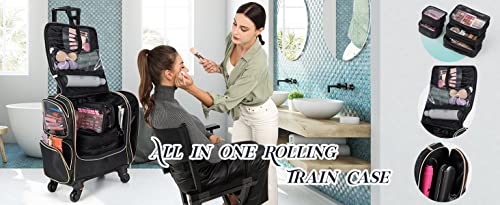 Image of Adson Multifunctional Professional Beauty Makeup Artist Rolling Cosmetic Aluminium Vanity Trolley Beauty Train case Makeup Cosmetic Trolley Hairstylist Travel Organizer (Nylon Jet Black)