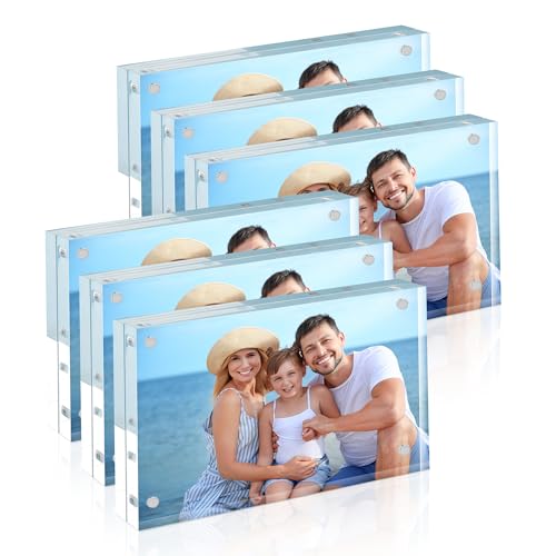 Image of HOUSE DAY Acrylic Picture Frames 3.5x5, 6 Pack Magnetic 3.5 x 5 Picture Frame, Double Sided Clear 3.5x 5 Photo Frame with Microfiber Cloth, Frameless FreeStanding 3.5x5 Frame Gift for Desktop Display