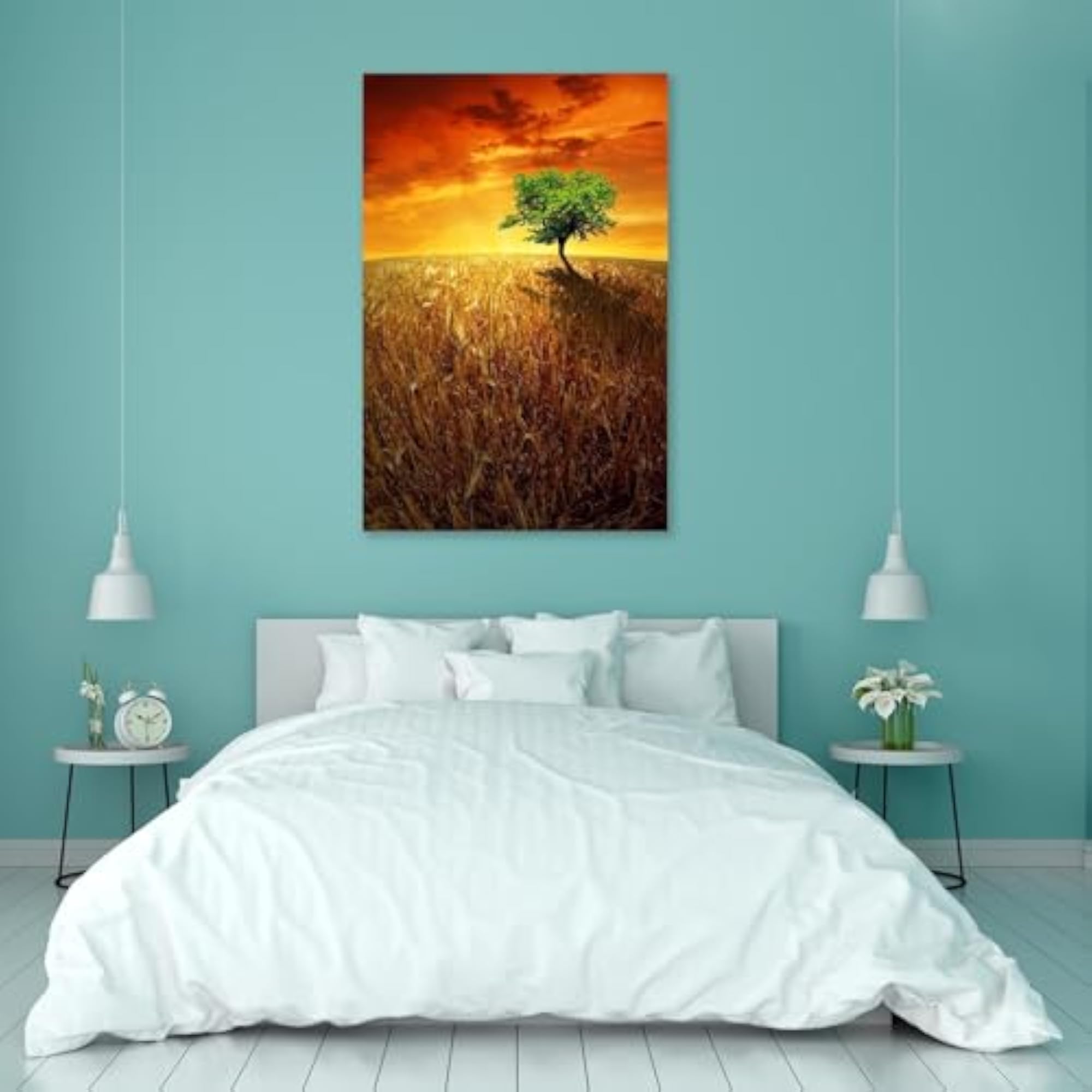 Sunset Over Wheat Fields Peel & Stick Vinyl Wall Sticker for Home Decoration