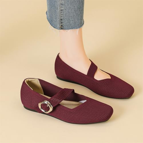 Knit Ballet Flats for Women Square Toe Mary Jane Flats Comfortable Dressy Shoes Arch Support Slip On Casual Shoes2