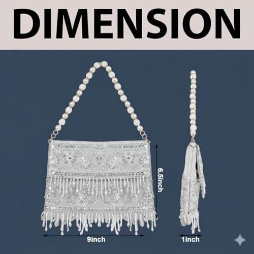Image of Nevis PU Silk Fabric Women's Embellished bride Clutch with Pearl Handle | Fancy Designe & Wedding Potli Bag for Festive & Evening