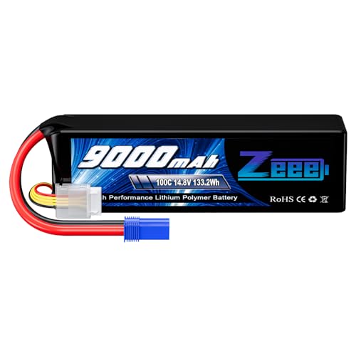 Zeee 4S Lipo Battery 9000mAh 14.8V 100C RC Lipos EC5 Connector with Metal Plates Compatible for Xmaxx RC Car RC Truck RC Tank RC Models