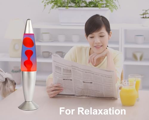 FineLiMoLa Linda lâmpada líquida de 40,6 cm - roxo com cera laranja, luz noturna relaxante, decoraçã