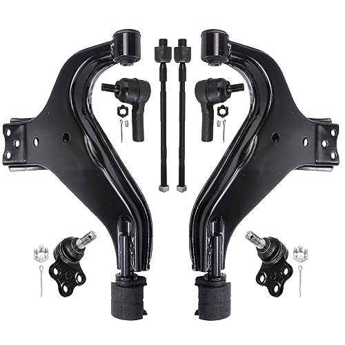 Image of Detroit Axle - 8pc Front End Kit for 1996-2004 Nissan Pathfinder, 1997-2003 Infiniti QX4, 2 Lower Control Arms 2 Lower Ball Joints 4 Inner & Outer Tie Rod Ends 1998 1999 2000 2001 2002 Replacement