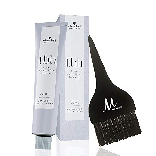 Schwarzkopf TBH 7-16 Medium Blonde Cendre Chocolate True Beautiful Honest Permanent Color Creme 60 grams and M Hair Designs Tint Brush Black (Bundle - 2 items)