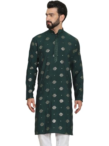 Image of SOJANYA Since 1958 Men's Cotton Silk Sequinned Embroidered Long Kurta