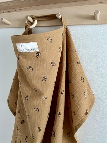 TISU Nursing Cover for Baby Breastfeeding & Pumping | Multi Use Car Seat Stroller Cover | Breathable Soft Muslin Cotton | Breast Feeding Apron & Shawl by (Caramel Brown Rainbow)