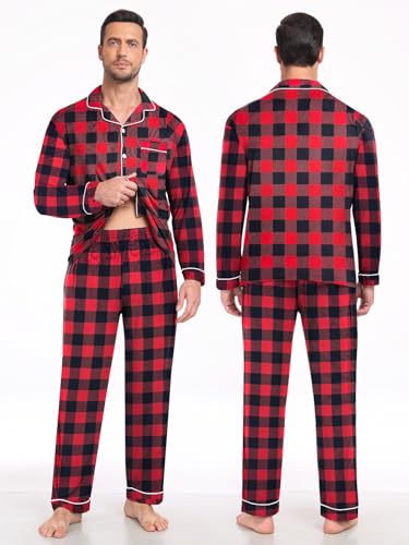 Matching Christmas Pajamas Couples Modal Pajama Set Long Sleeve Pjs Button Up Sleepwear Plaid Loungewear S-XXL3