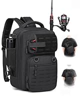 BlesMaller 2 in 1 Angelrucksack mit Rutenhalter kleine Angeltasche 25L Taktische Angeln Schultertasche militär Rucksack für Angeln Wandern (23x20x37cm) Schwarz